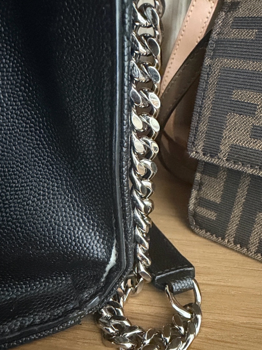 Saint Laurent Black Quilted Chevron Shoulder Bag with Silver YSL - Picture 7 of 7